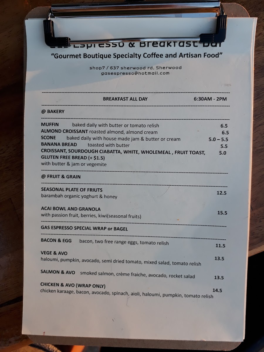 Gas Espresso Sherwood Photo Menu 5