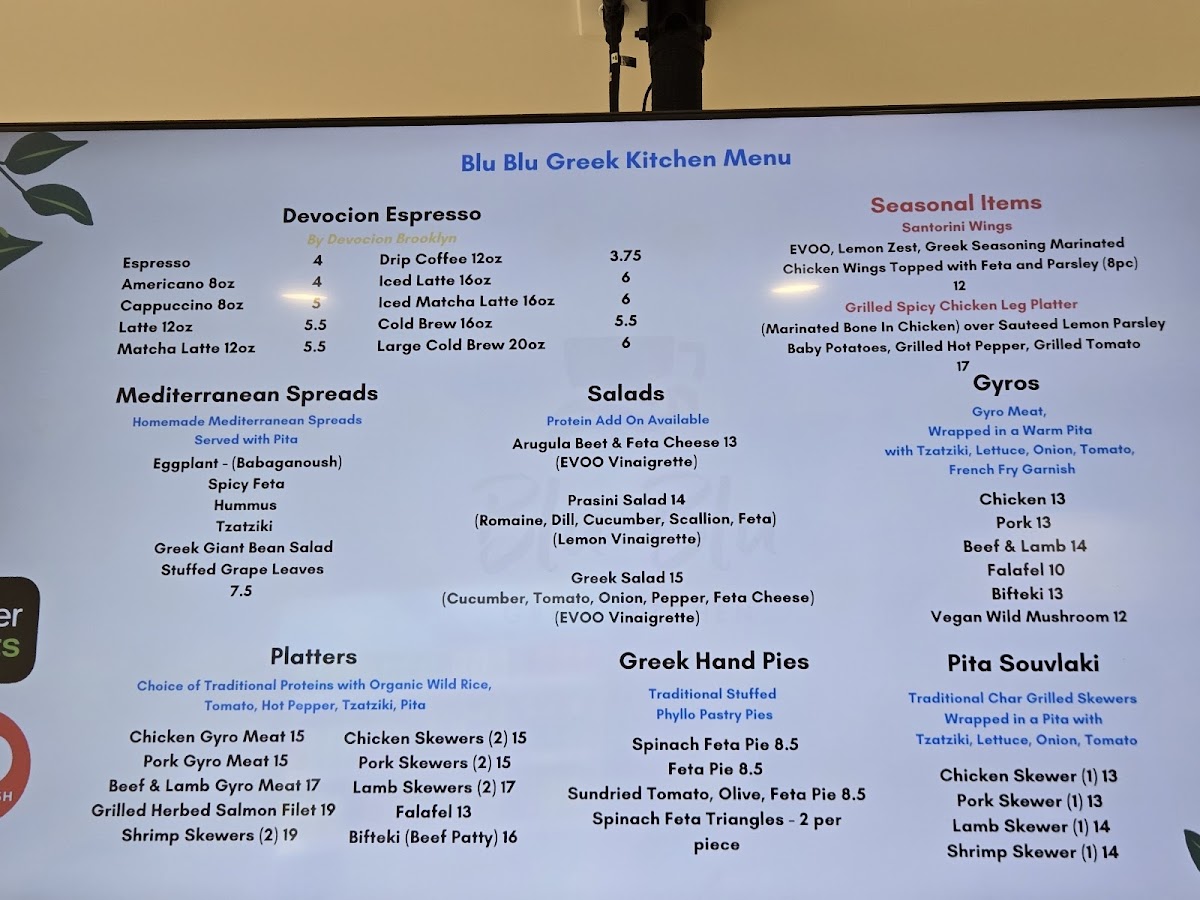 Blu Blu Greek Kitchen Photo Menu 1