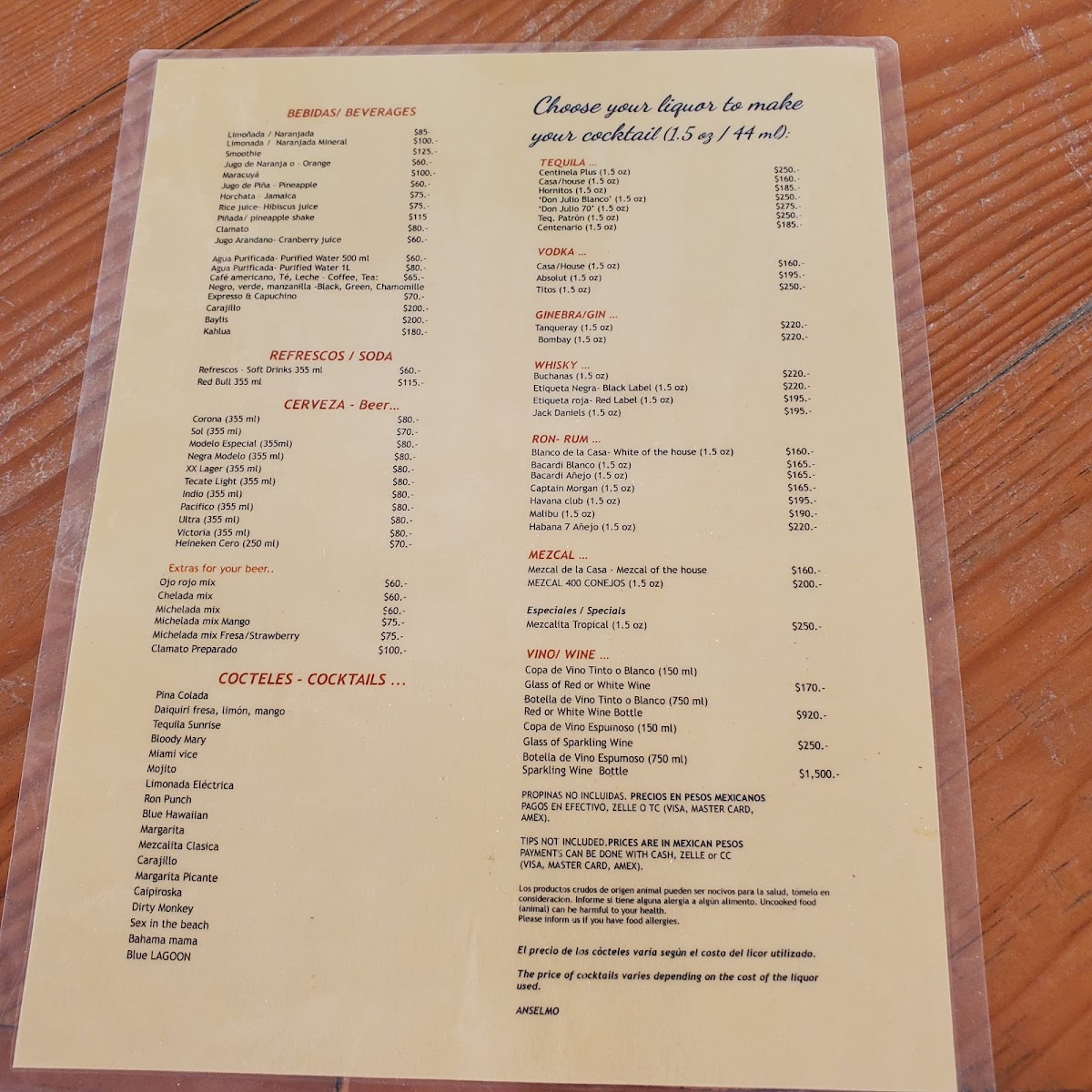 Cañabar Beach Club Photo Menu 1