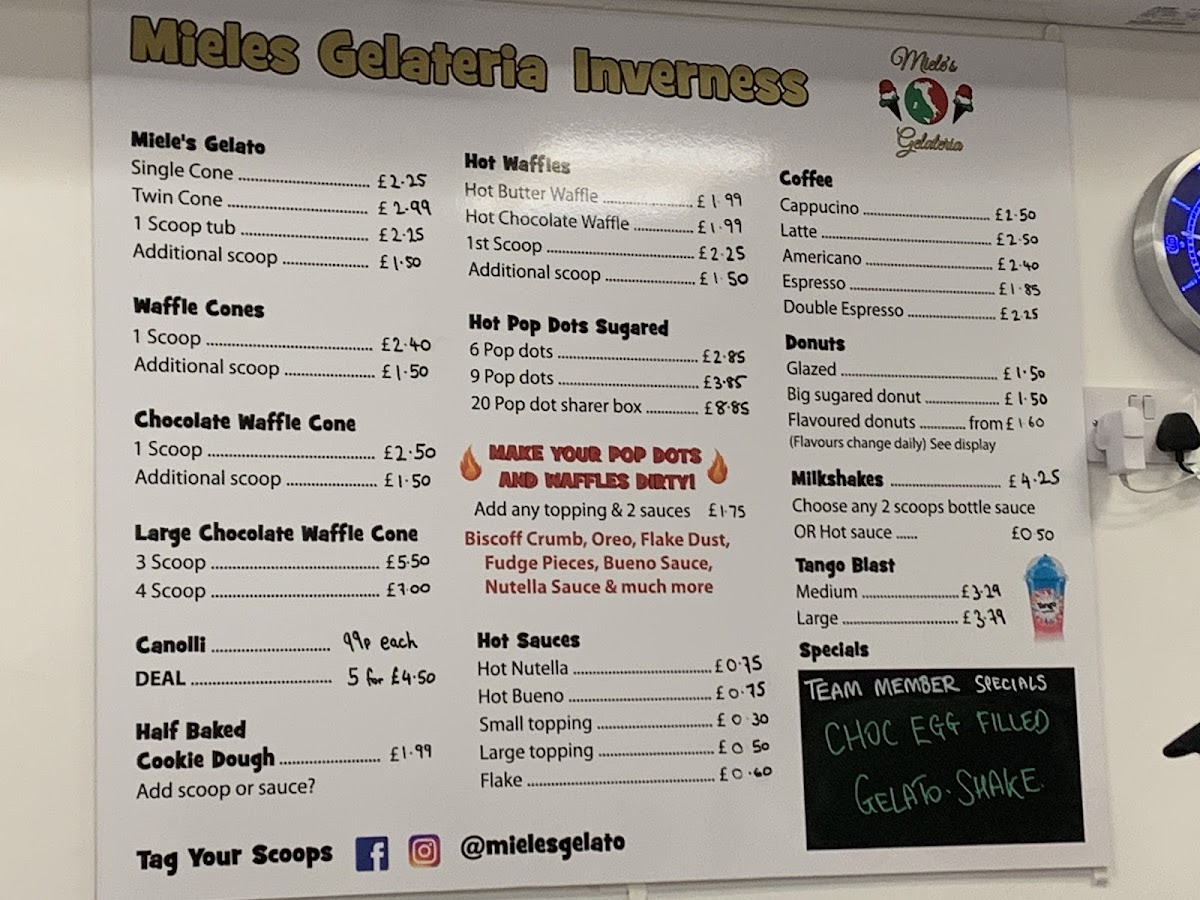 Miele's Gelateria Inverness Photo Menu 1