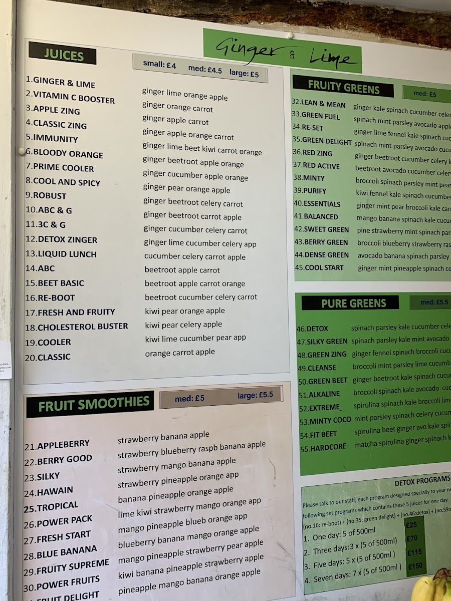 Ginger and Lime Juice Bar Photo Menu 2