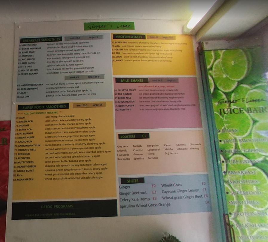 Ginger and Lime Juice Bar Photo Menu 3