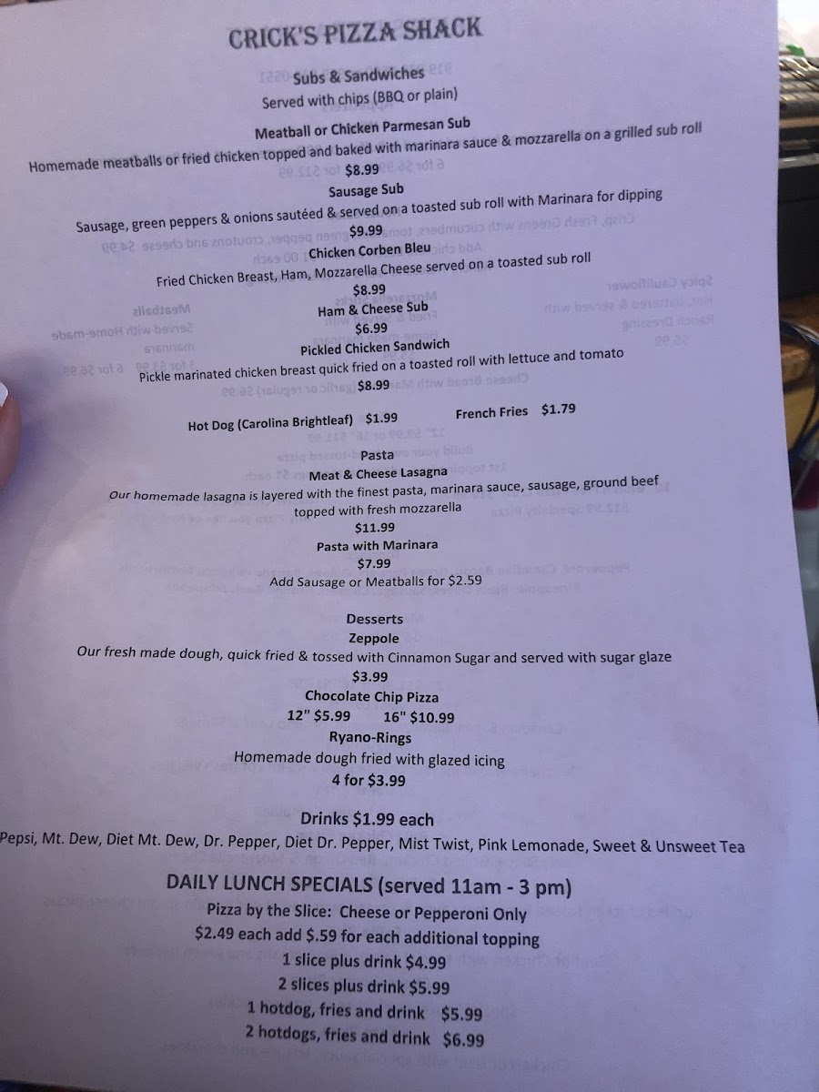 Crick’s Pizza Shack Photo Menu 1