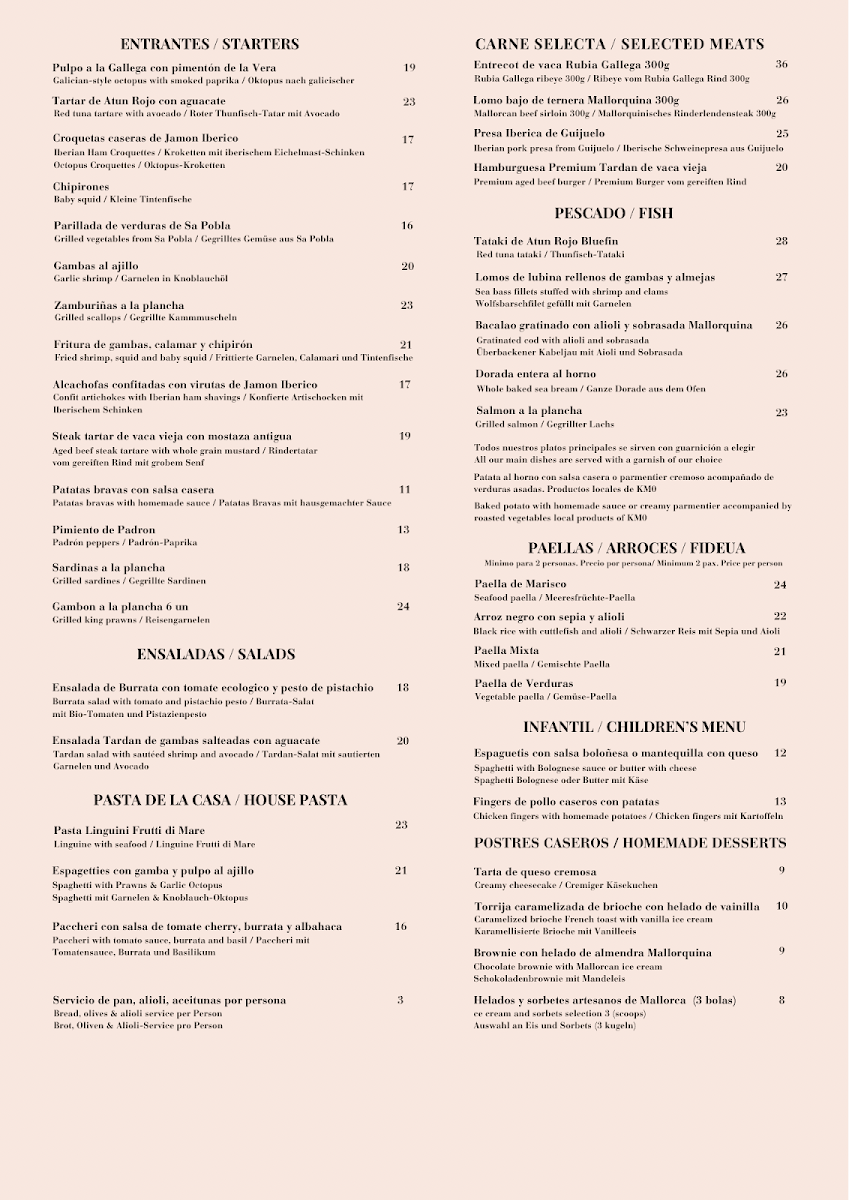 Tardan Beach | Restaurant | Colonia de Sant Pere Photo Menu 1