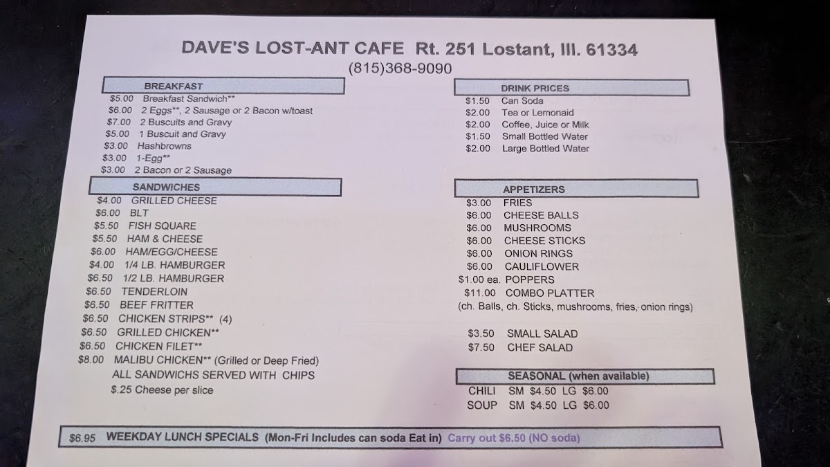 The Lost-Ant Cafe Photo Menu 1