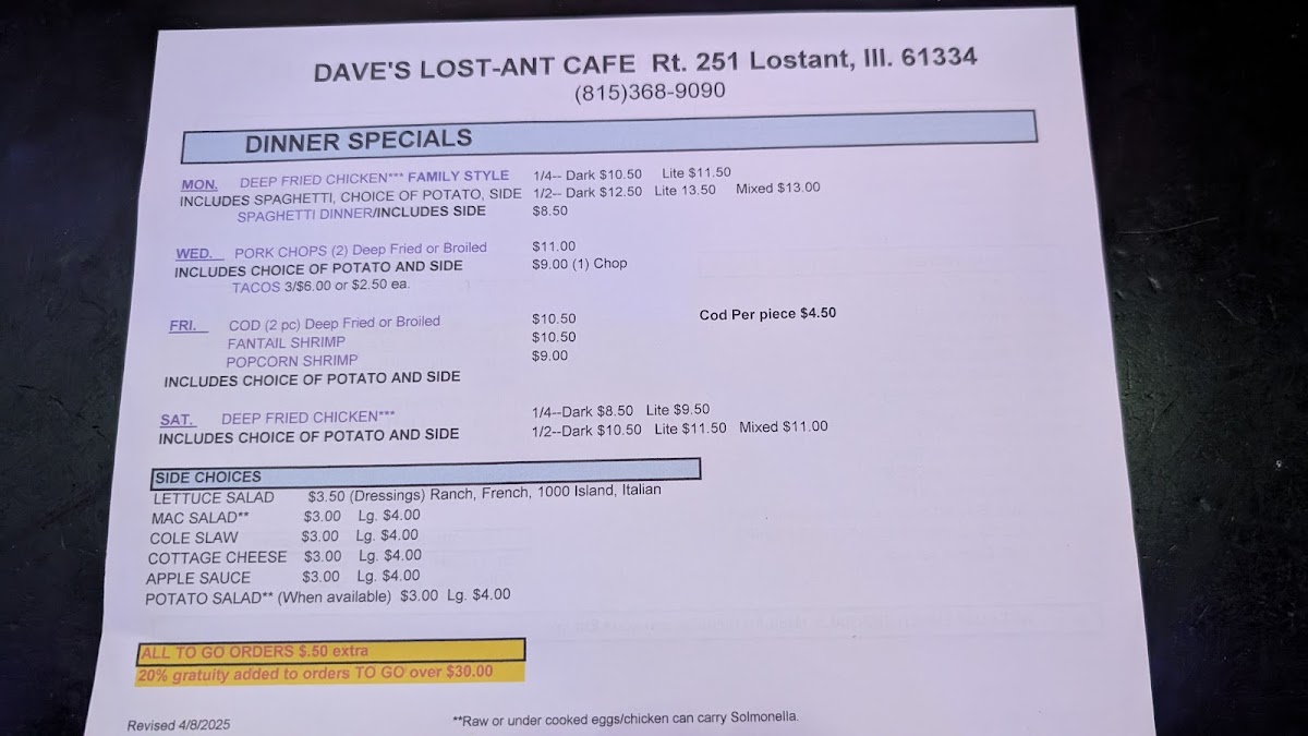 The Lost-Ant Cafe Photo Menu 2