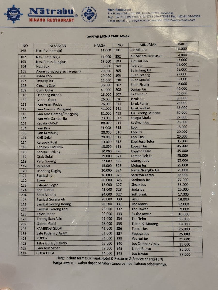Natrabu Minang Restaurant Photo Menu 1