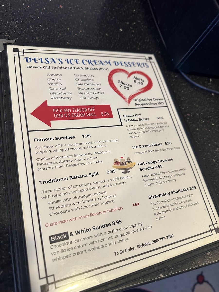 Delsa's Ice Cream Parlour Photo Menu 1