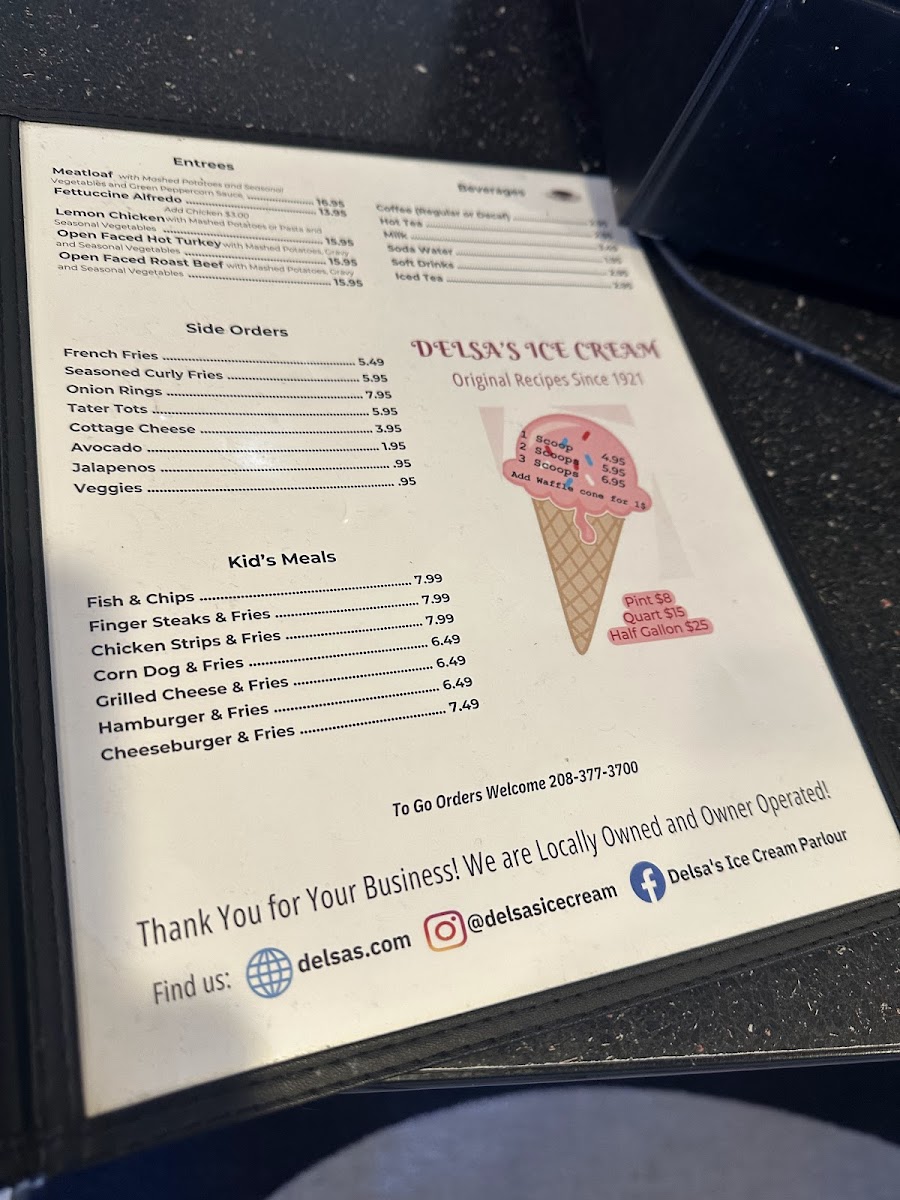 Delsa's Ice Cream Parlour Photo Menu 2