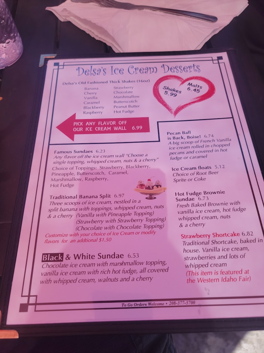 Delsa's Ice Cream Parlour Photo Menu 4
