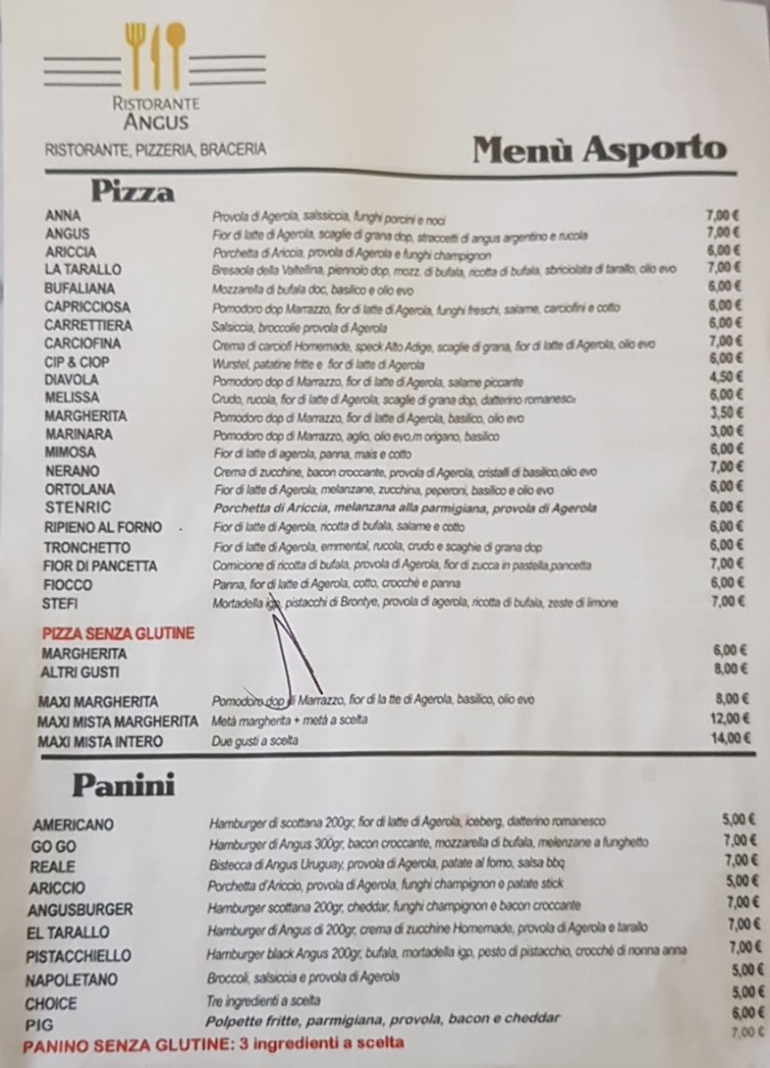 Ristorante Pizzeria Angus Photo Menu 1