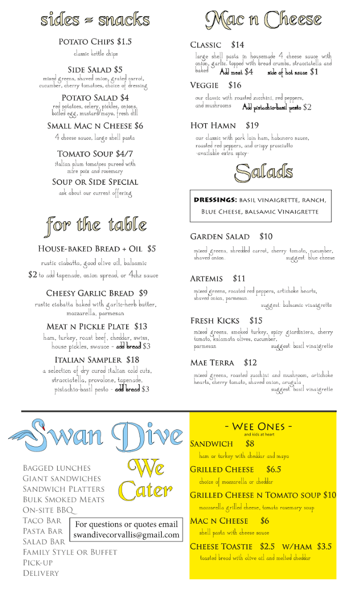 Swan Dive Sandwiches + Bar Photo Menu 1