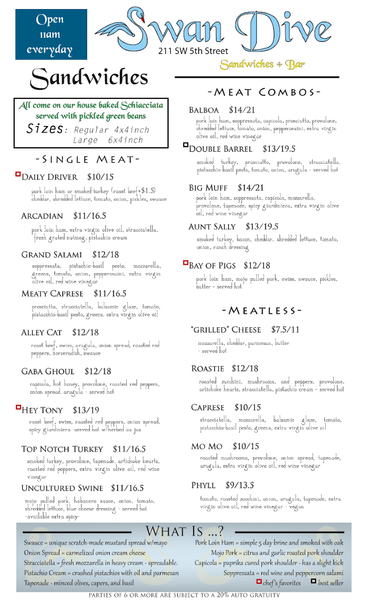 Swan Dive Sandwiches + Bar Photo Menu 2