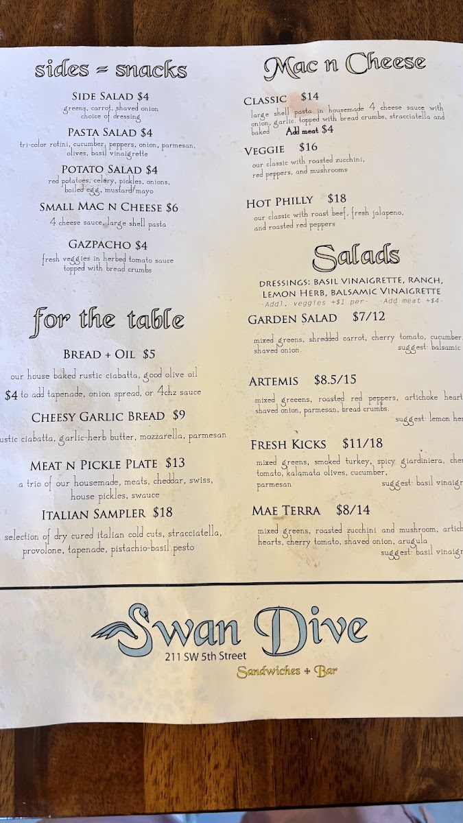 Swan Dive Sandwiches + Bar Photo Menu 8