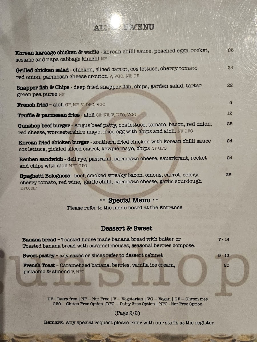 The Gunshop Cafe Photo Menu 1