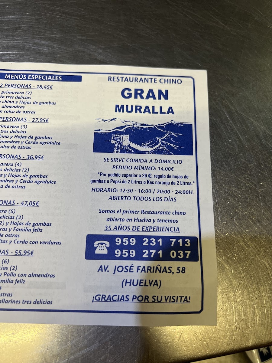 Restaurante Chino Gran Muralla Photo Menu 1