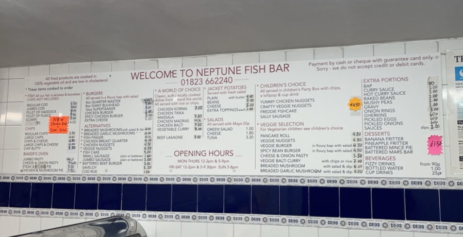 Neptune Fish and Chip Bar Photo Menu 2