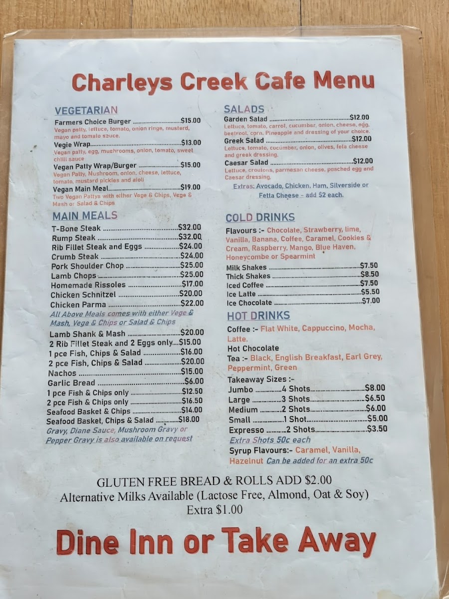 Charleys Creek Cafe Photo Menu 1