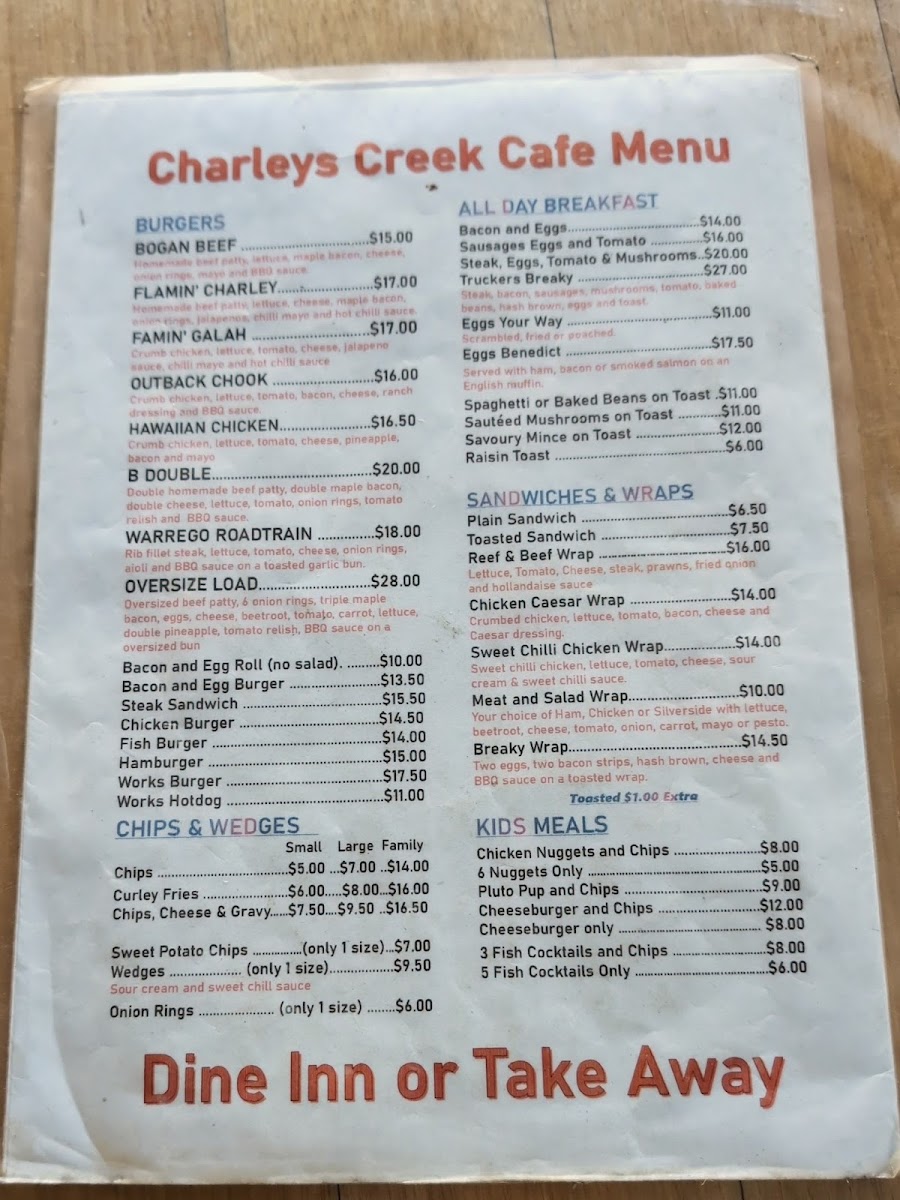 Charleys Creek Cafe Photo Menu 2