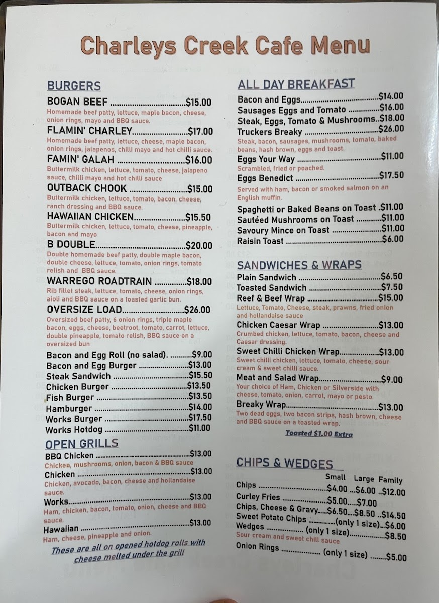 Charleys Creek Cafe Photo Menu 4