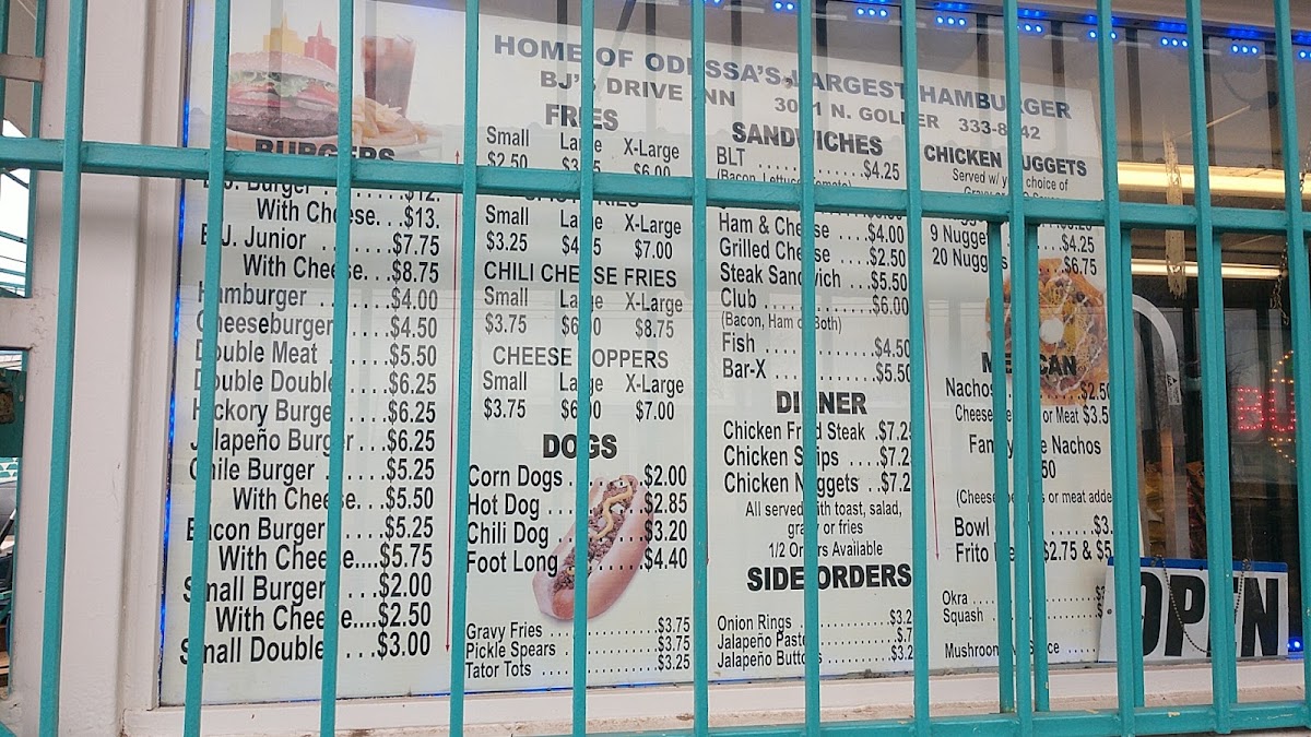 BJ's Drive-In Photo Menu 1