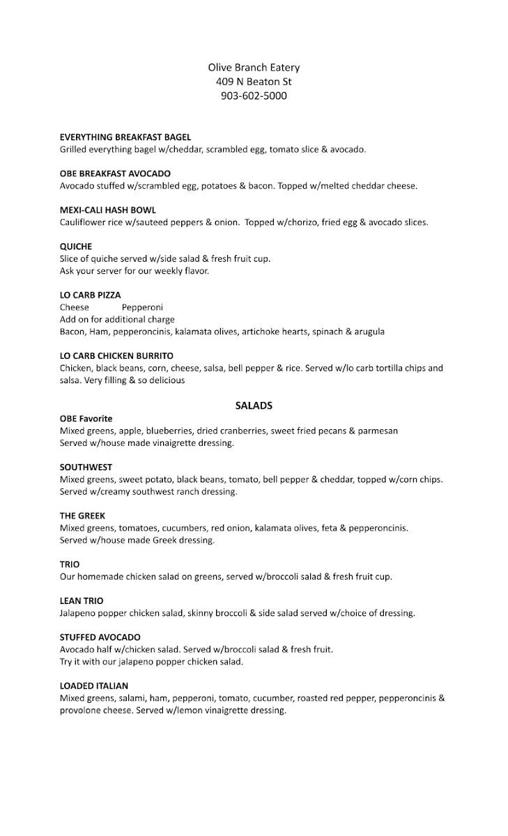 Olive Branch Eatery & Retail Photo Menu 1