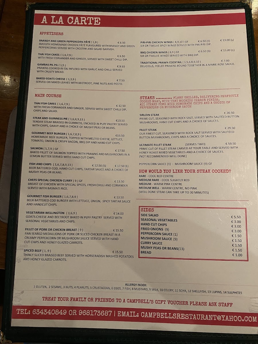 Campbell's Bar & Restaurant Photo Menu 2