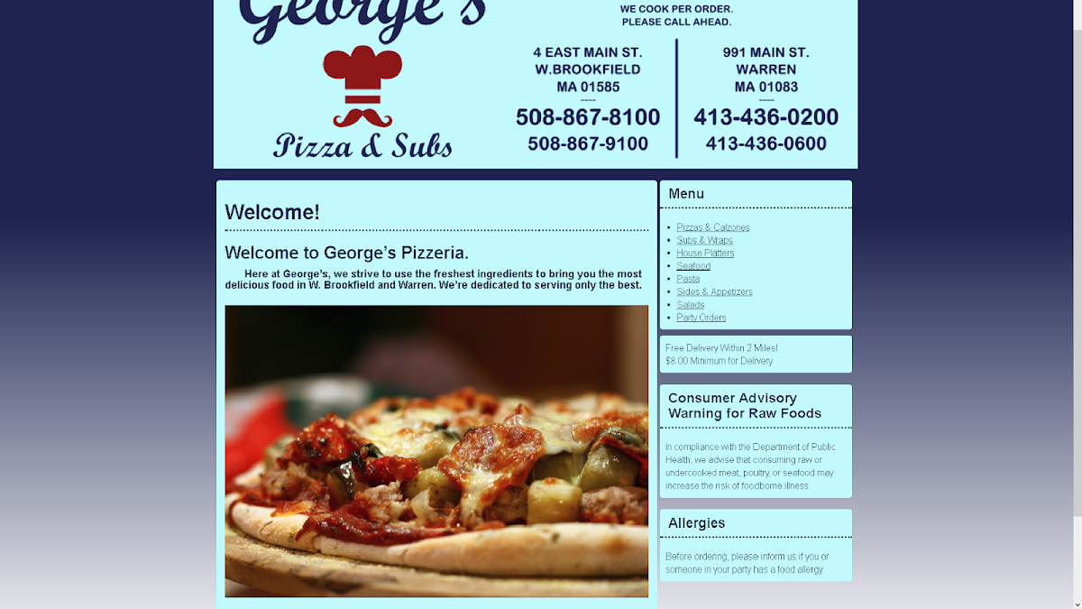 George's Pizza warren Photo Menu 2