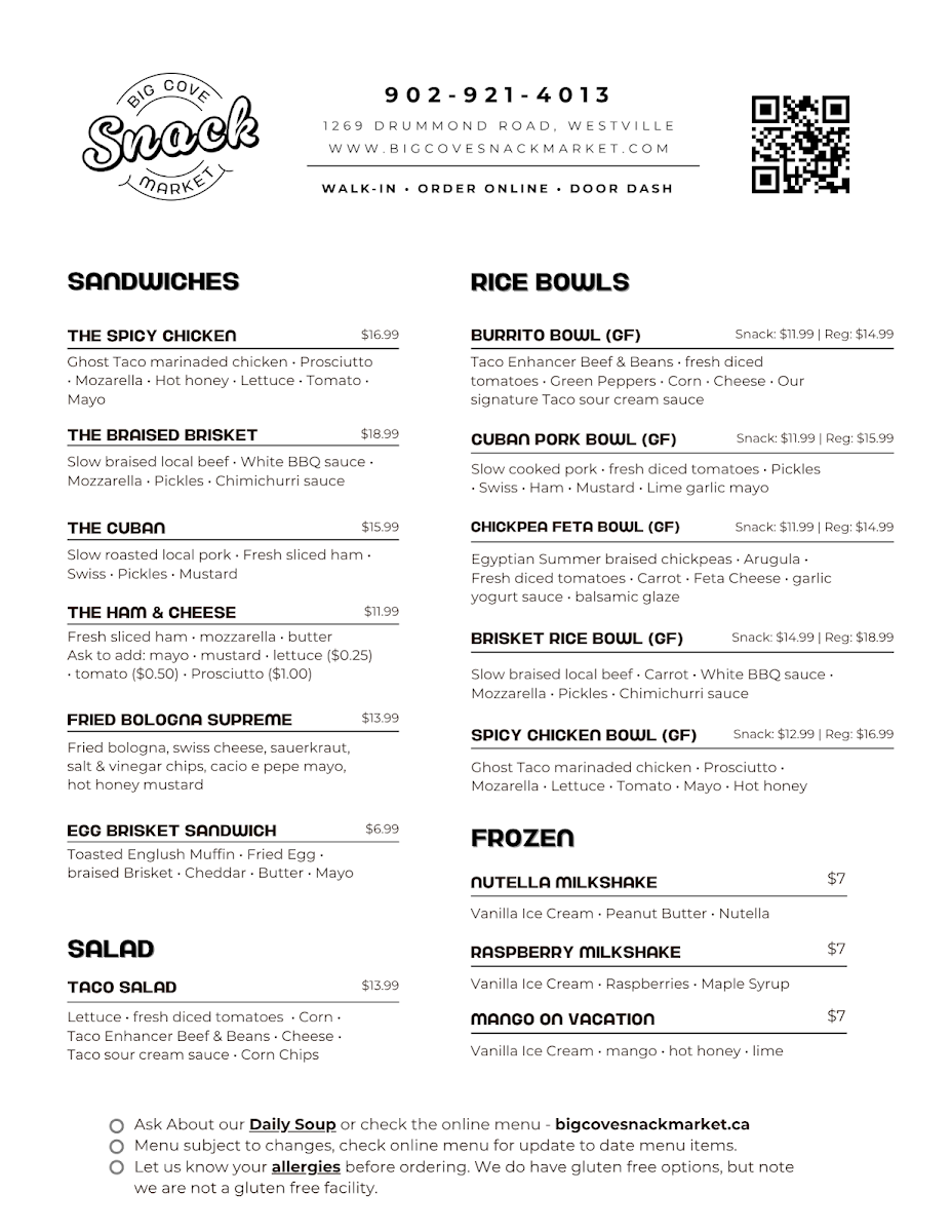 Big Cove Snack Market Photo Menu 1