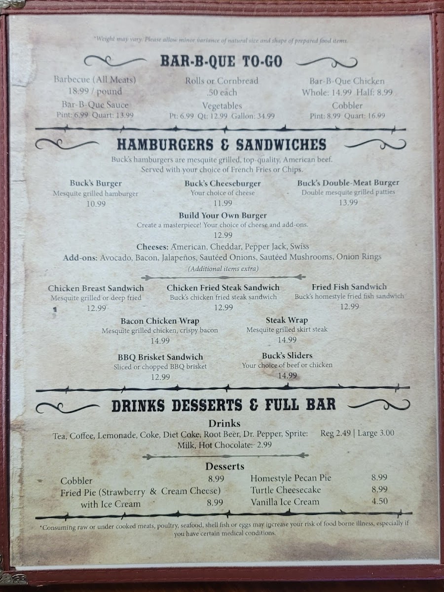Buck's Steaks & Bar-B-Que Photo Menu 3
