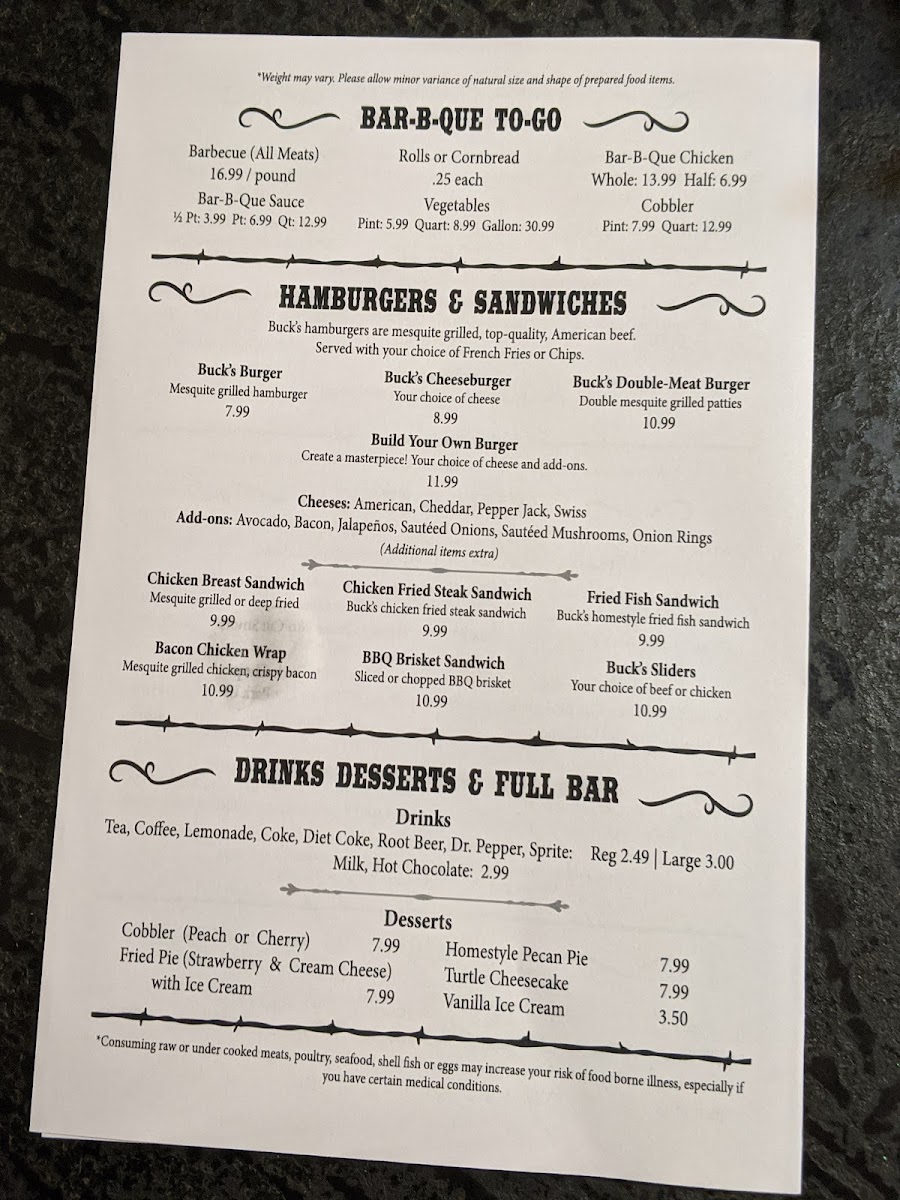 Buck's Steaks & Bar-B-Que Photo Menu 5