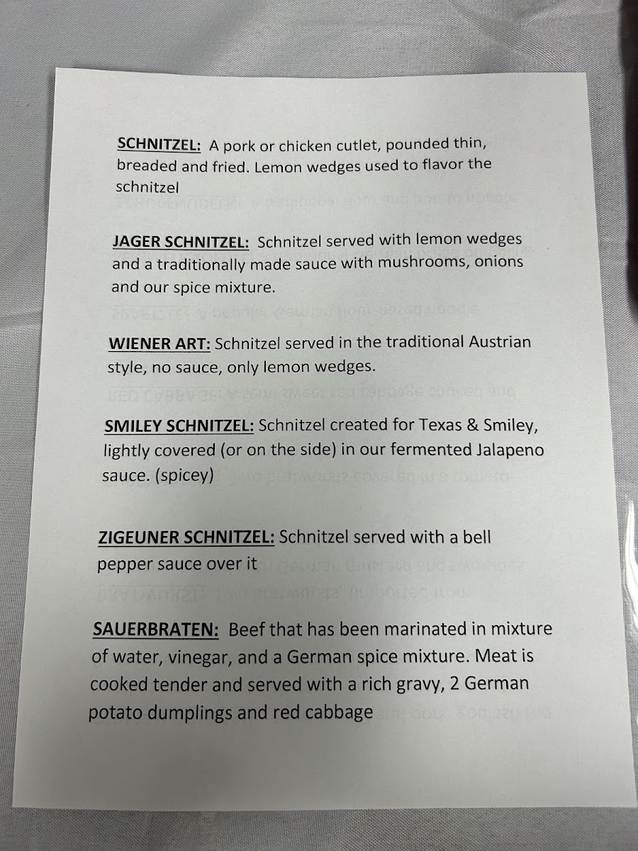 Oma's Schnitzel Ranch Photo Menu 1