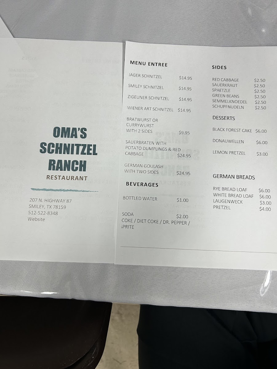 Oma's Schnitzel Ranch Photo Menu 3