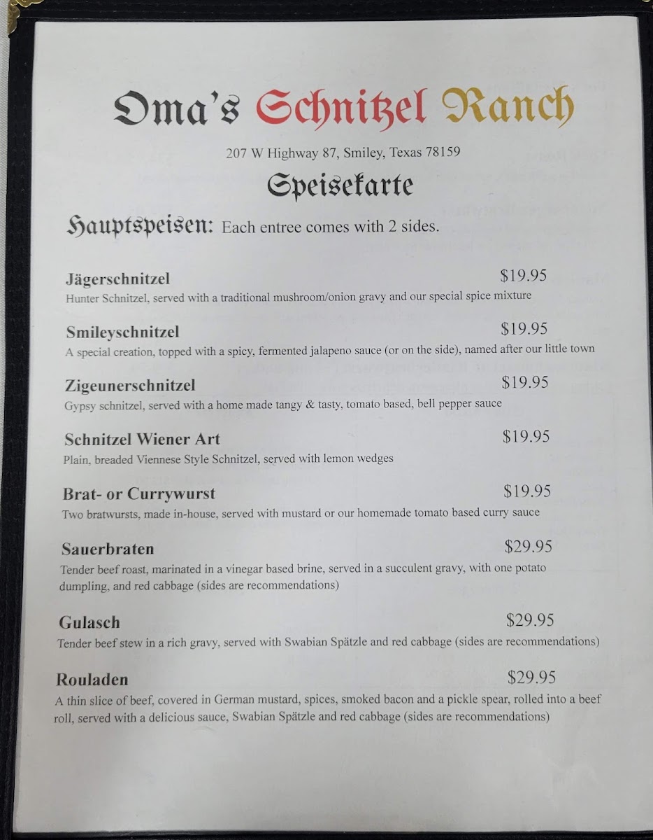 Oma's Schnitzel Ranch Photo Menu 4