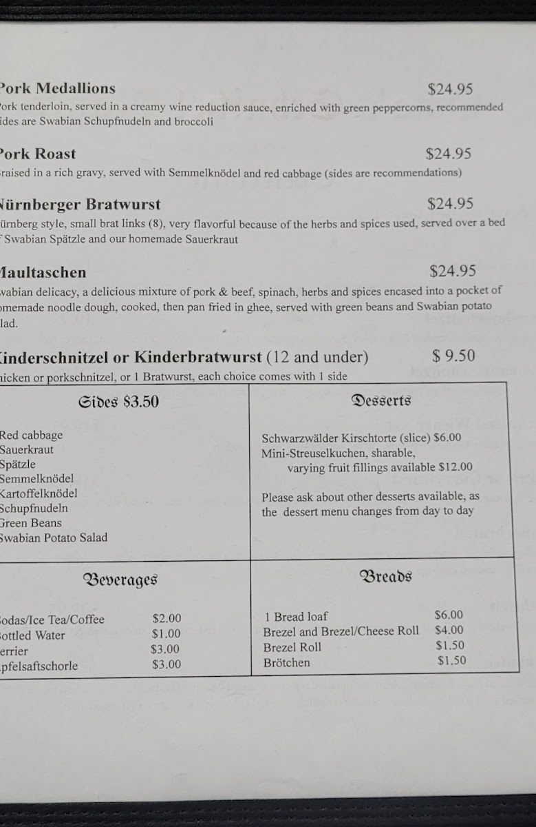 Oma's Schnitzel Ranch Photo Menu 5