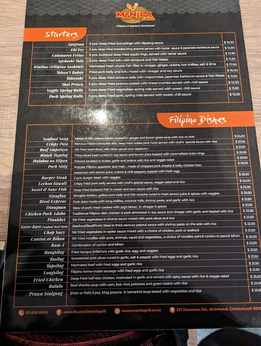 Manila Grill Filipino -Japanese Restaurant Christchurch Photo Menu 7