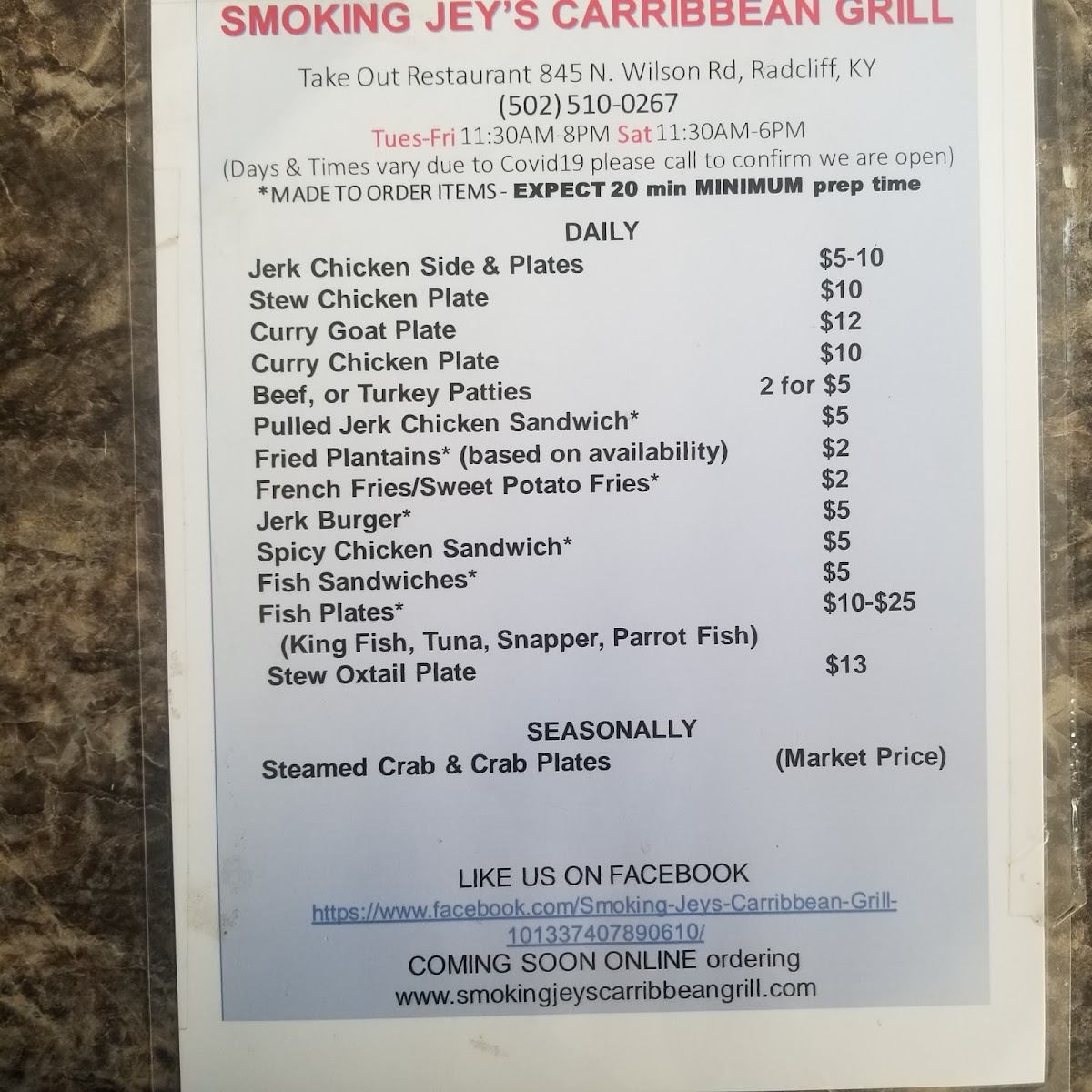 Smoking Jey’s Caribbean Grill Photo Menu 1