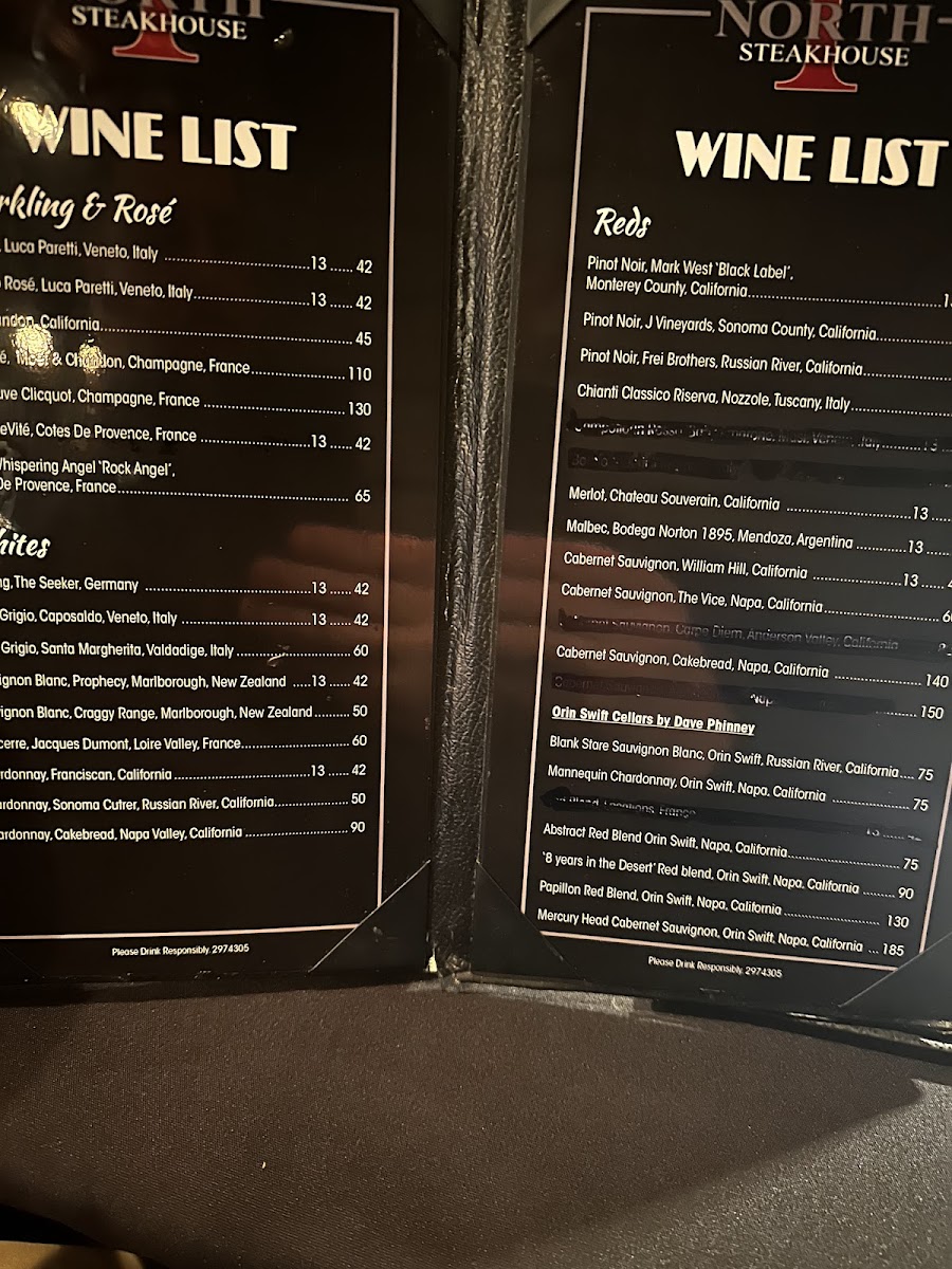 1 North Steakhouse Photo Menu 2
