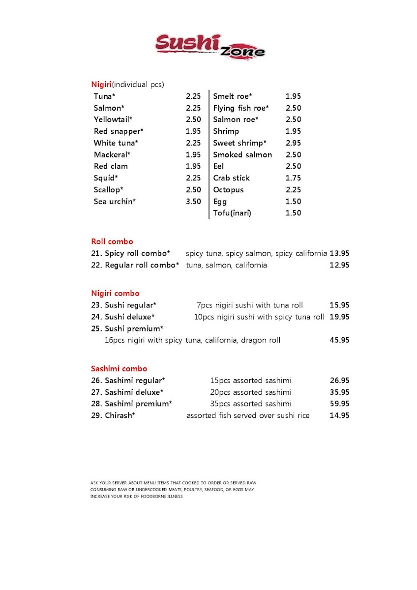 Sushi Zone Photo Menu 1