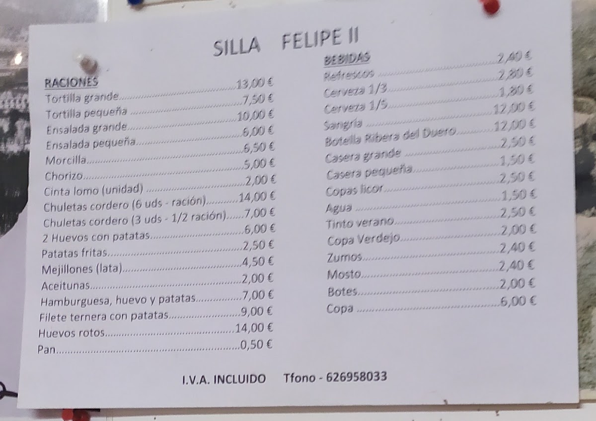 Kiosko Bar Silla de Felipe II Photo Menu 1