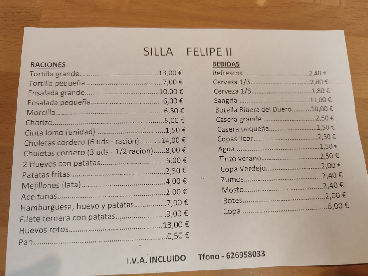 Kiosko Bar Silla de Felipe II Photo Menu 2