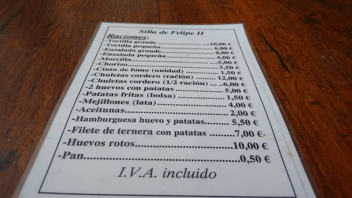 Kiosko Bar Silla de Felipe II Photo Menu 5