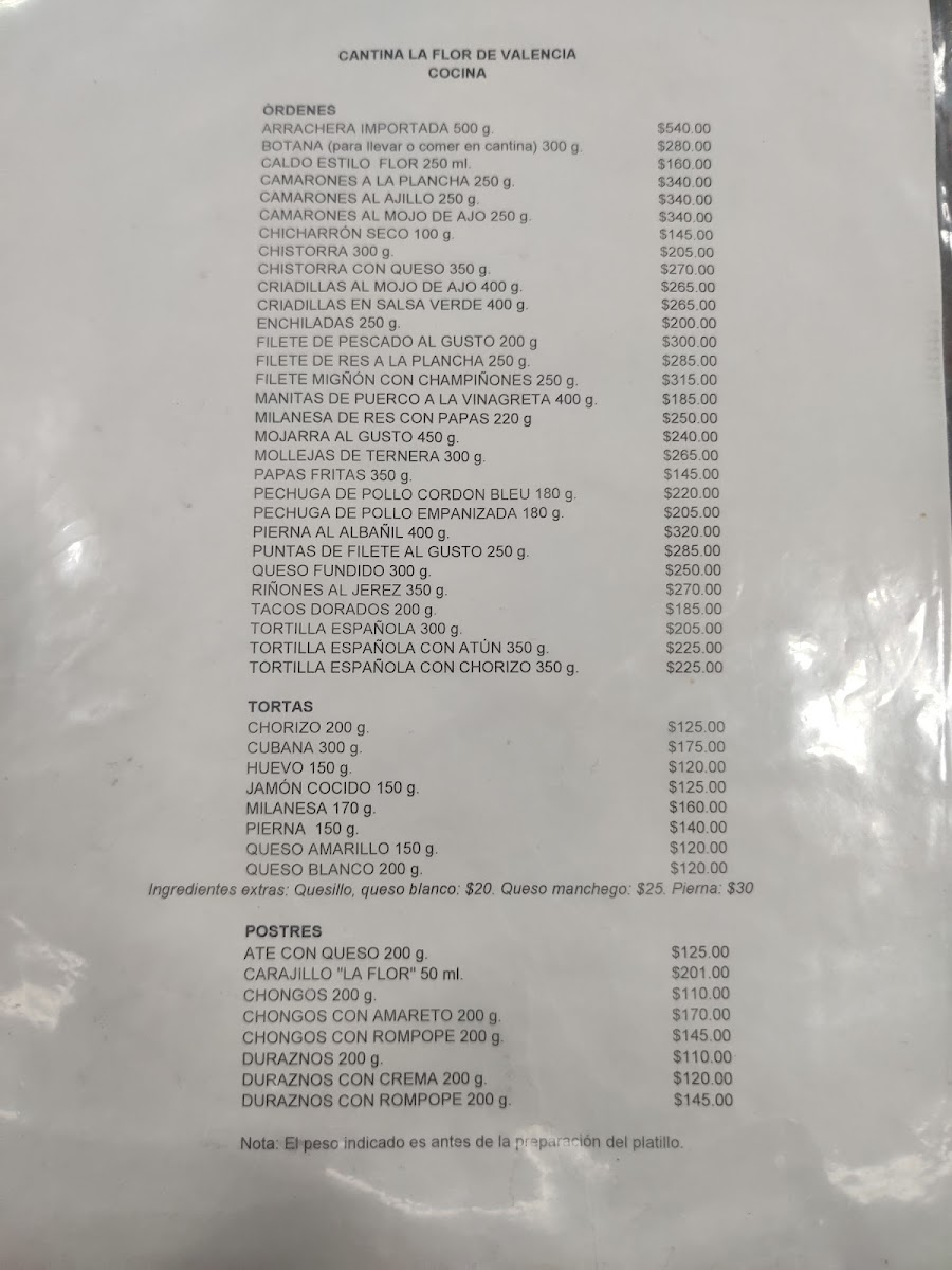 Cantina la Flor de Valencia Photo Menu 1