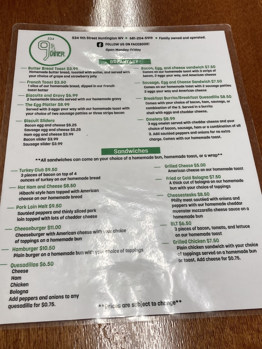 9th Street Diner Photo Menu 1