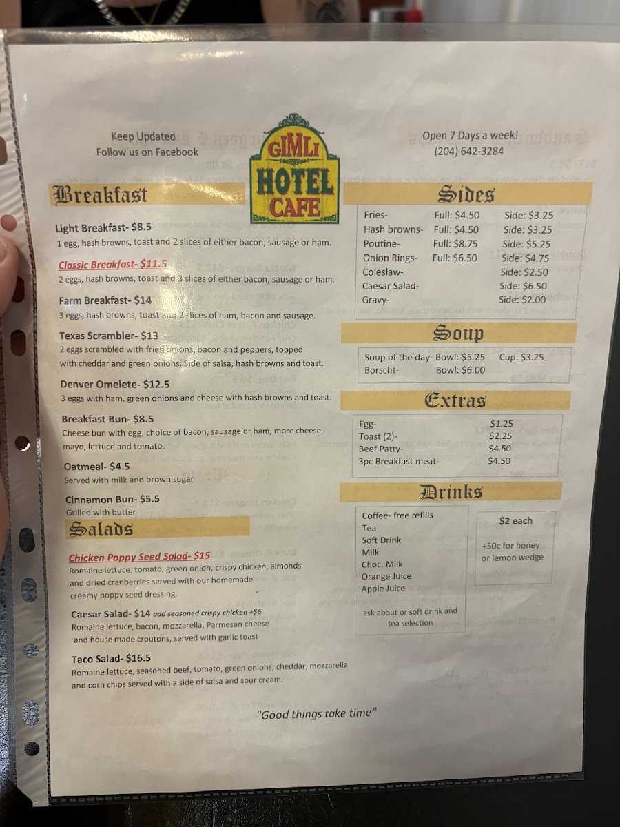 Gimli Hotel Cafe Photo Menu 1
