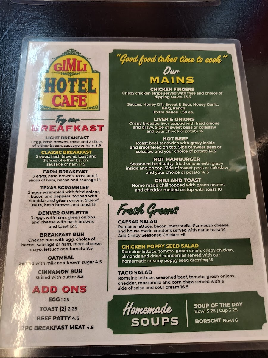 Gimli Hotel Cafe Photo Menu 2