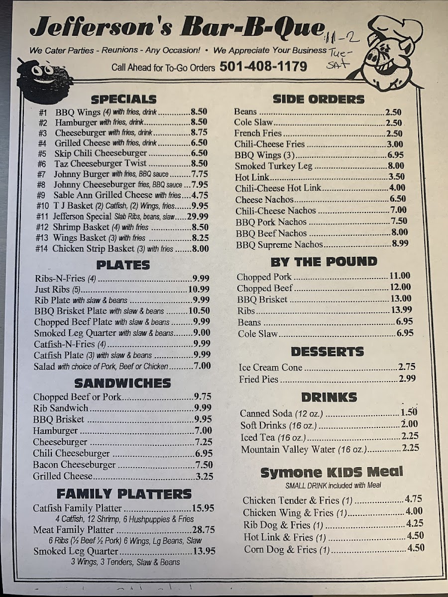 Jeffersons Bar-B-Que Photo Menu 1