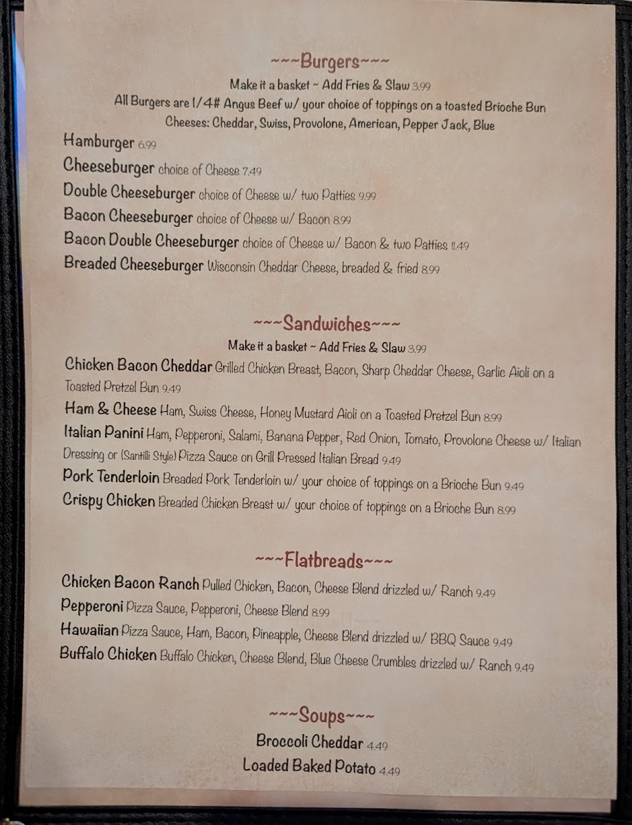Hop's Place Photo Menu 1