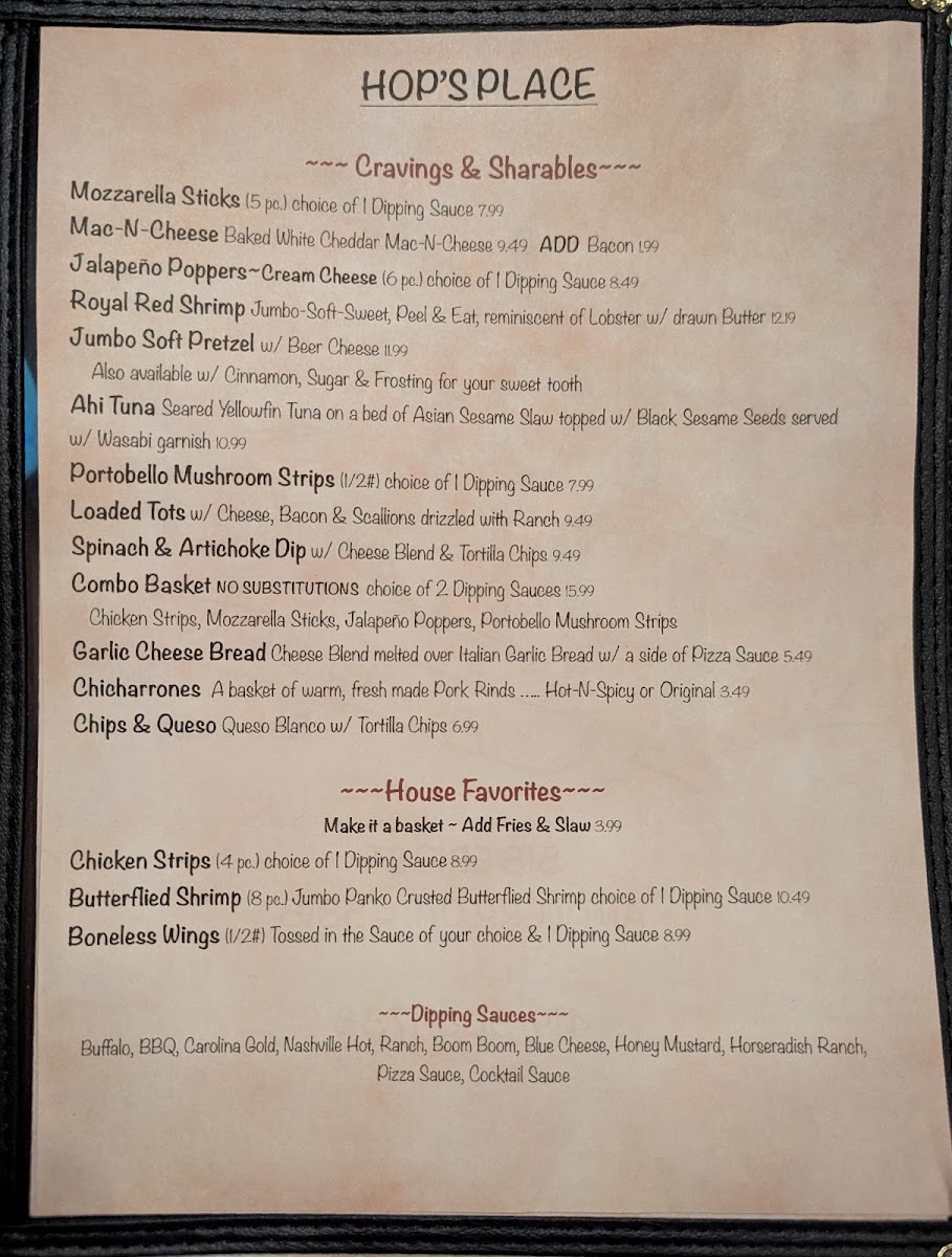 Hop's Place Photo Menu 2