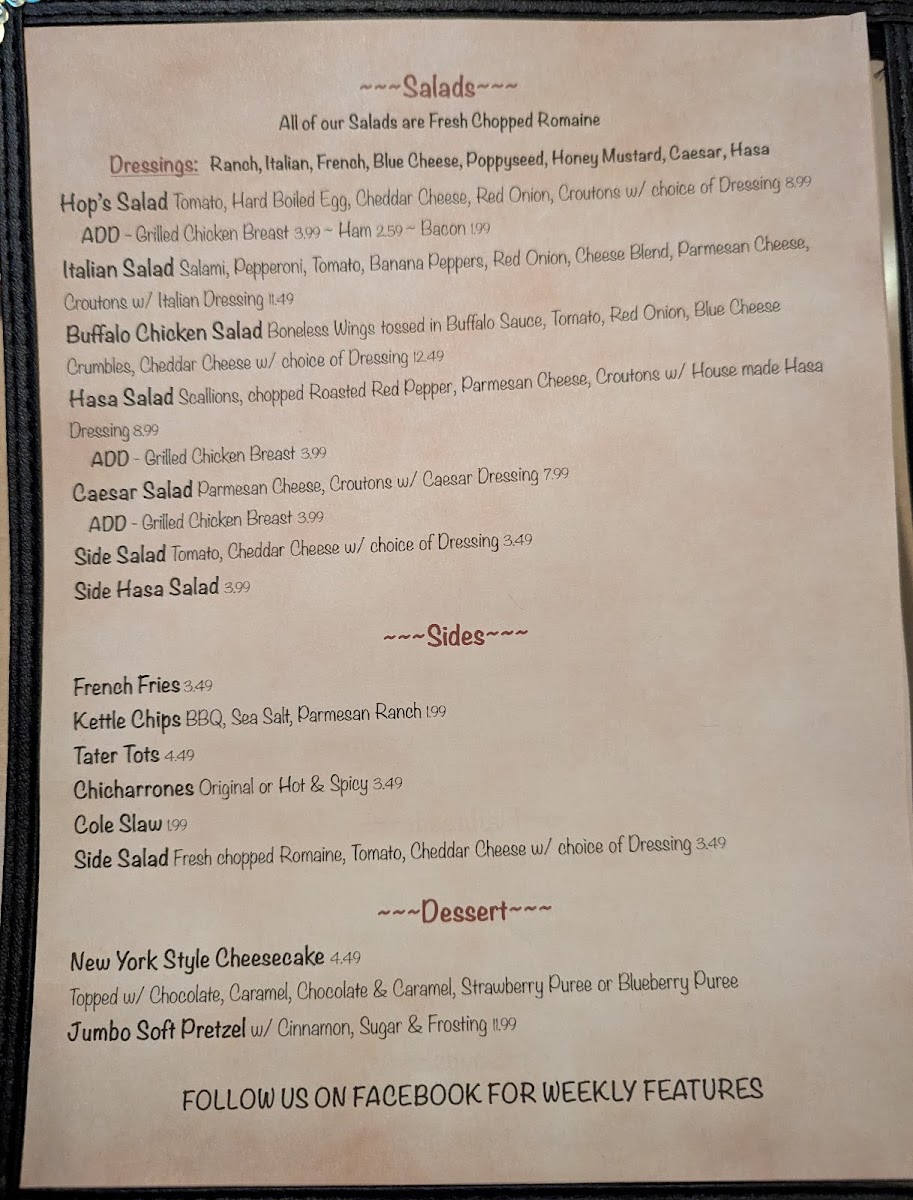 Hop's Place Photo Menu 3